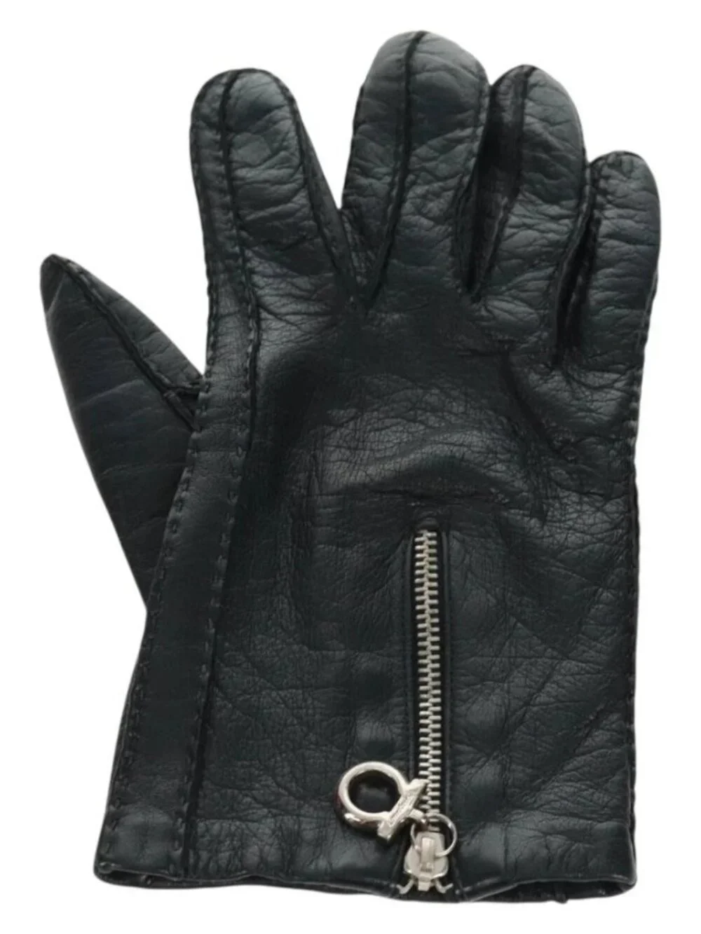 Salvatore Ferragamo Gancini Gloves Leather Black Auth 165653M